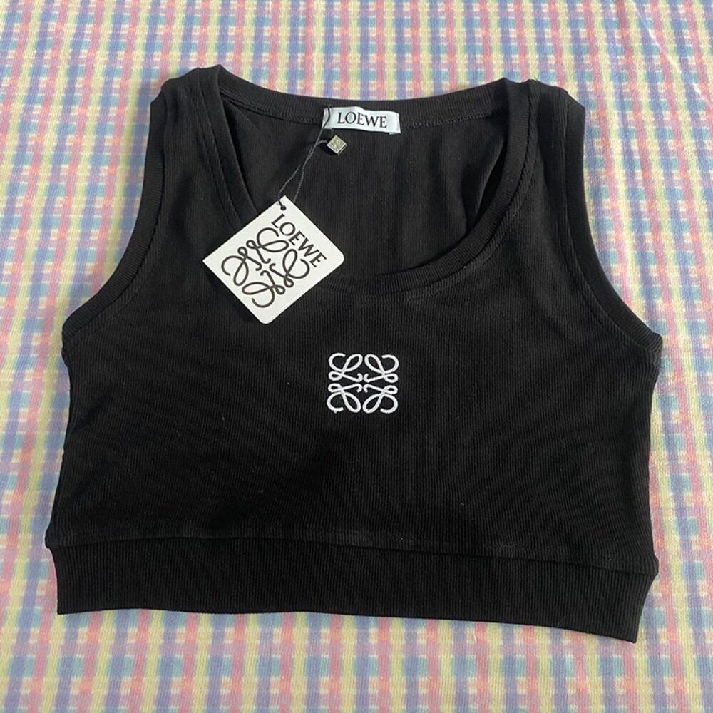Loewe Logo Embroidered Black Cropped Vest